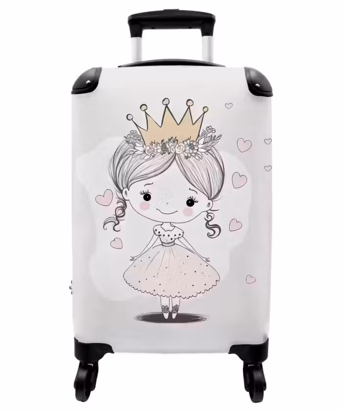 Suitcase - Princess with crown and pink hearts