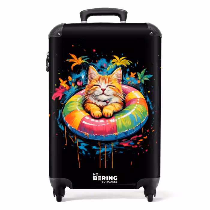 Suitcase - Summer cat with colorful swimming band