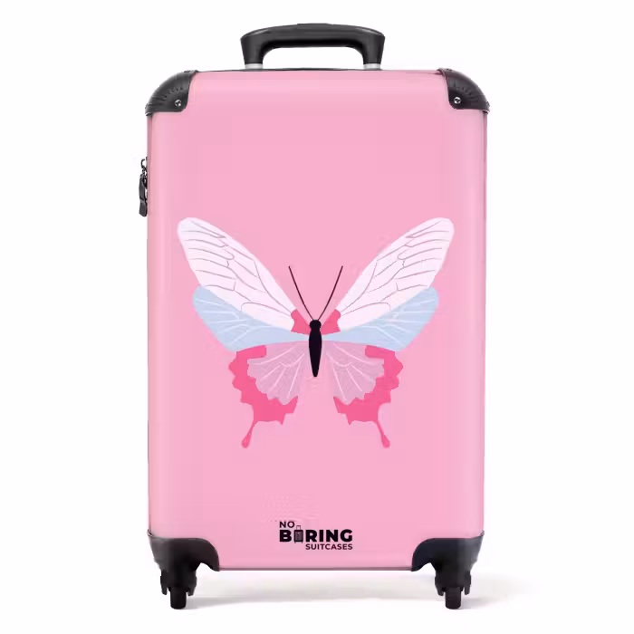 Suitcase - Summer memories - Butterfly on pink background