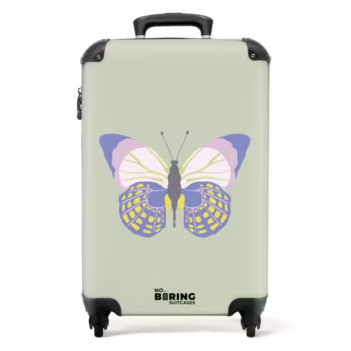 Suitcase - Summer memories - Butterfly with sage green colors