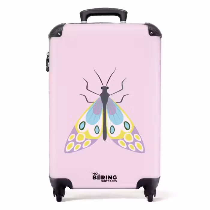 Suitcase - Summer memories - Colorful moth on pink background
