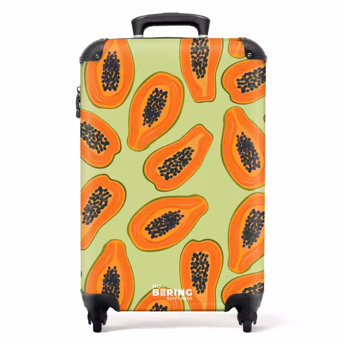 Suitcase - Summer memories - Papayas on a green background