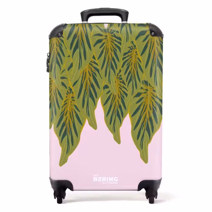 Suitcase - Summer memories - Tropical leaves on pink background
