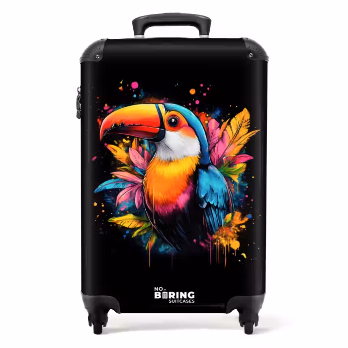 Suitcase - Toucan with tropical leaves