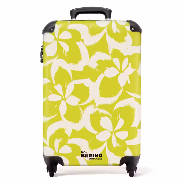 Suitcase - Vintage floral pattern - Lime green