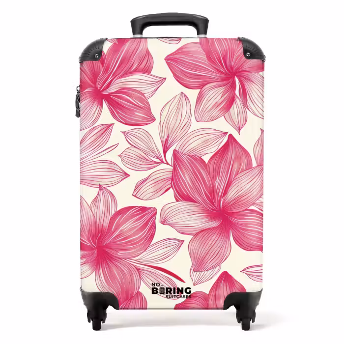 Suitcase - Vintage floral pattern - Pink with cream