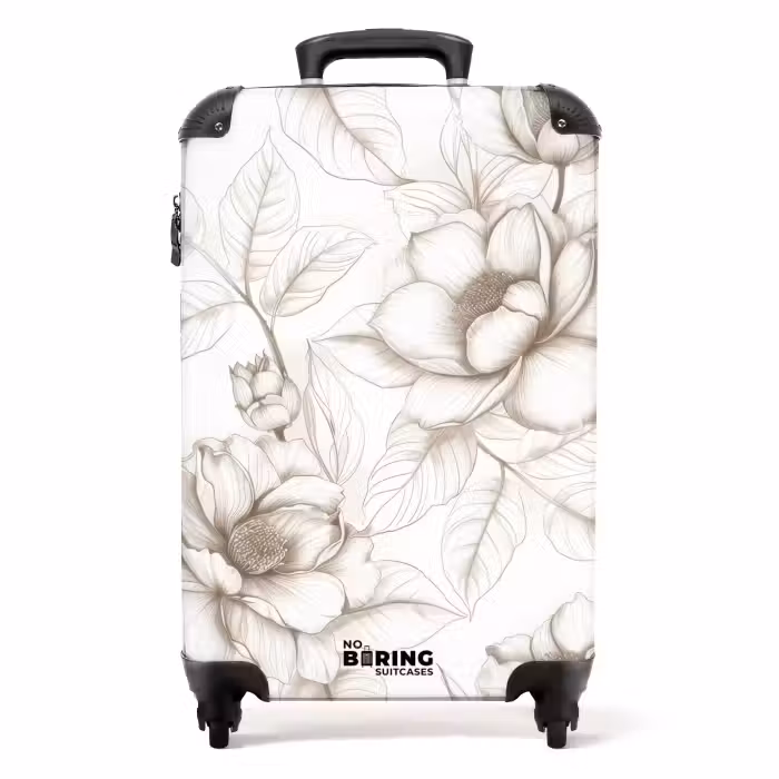 Suitcase - Vintage flowers - beige and cream white