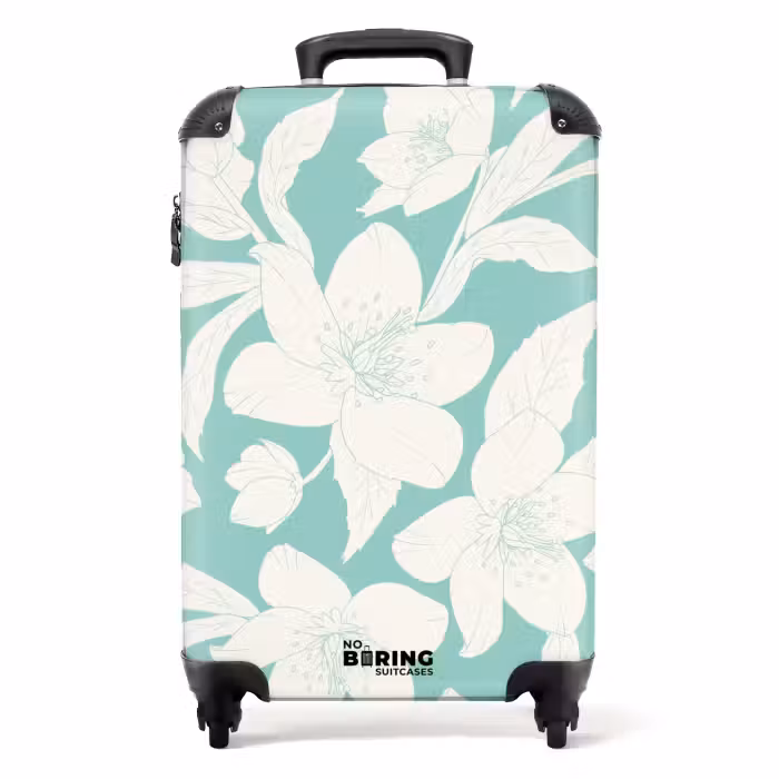 Suitcase - Vintage flowers - Light blue