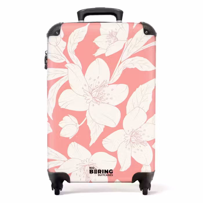Suitcase - Vintage flowers - Light pink