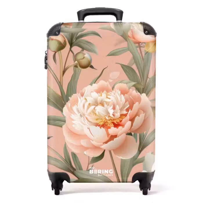 Suitcase - Vintage flowers - Peonies soft pink