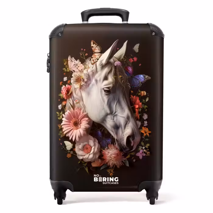 Suitcase - White horse head among colorful garland of flowers