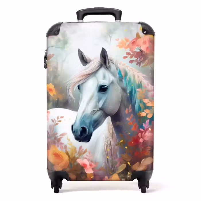 Suitcase - White horse surrounded by flowers