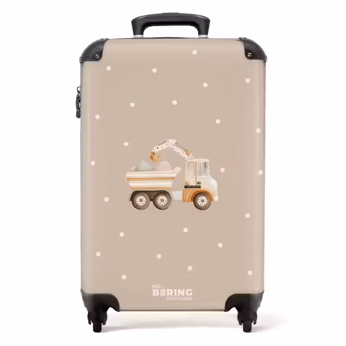 Suitcase - Yellow dump truck with stones and dot pattern