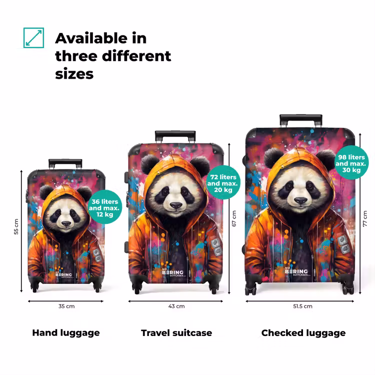 Suitcase - Panda with orange coat and paint splatter — 3