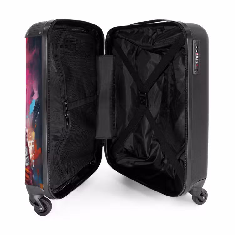 Suitcase - Panda with orange coat and paint splatter — 5