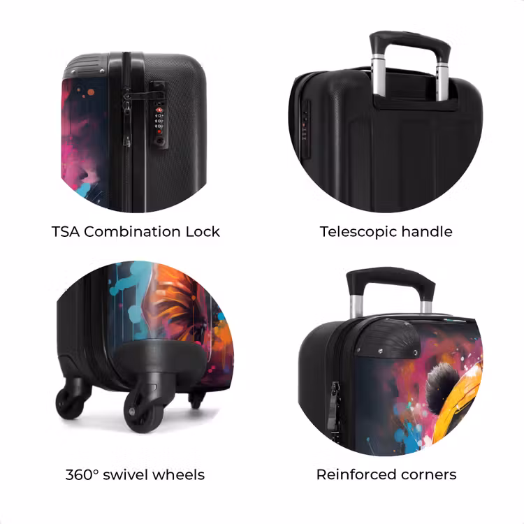Suitcase - Panda with orange coat and paint splatter — 8