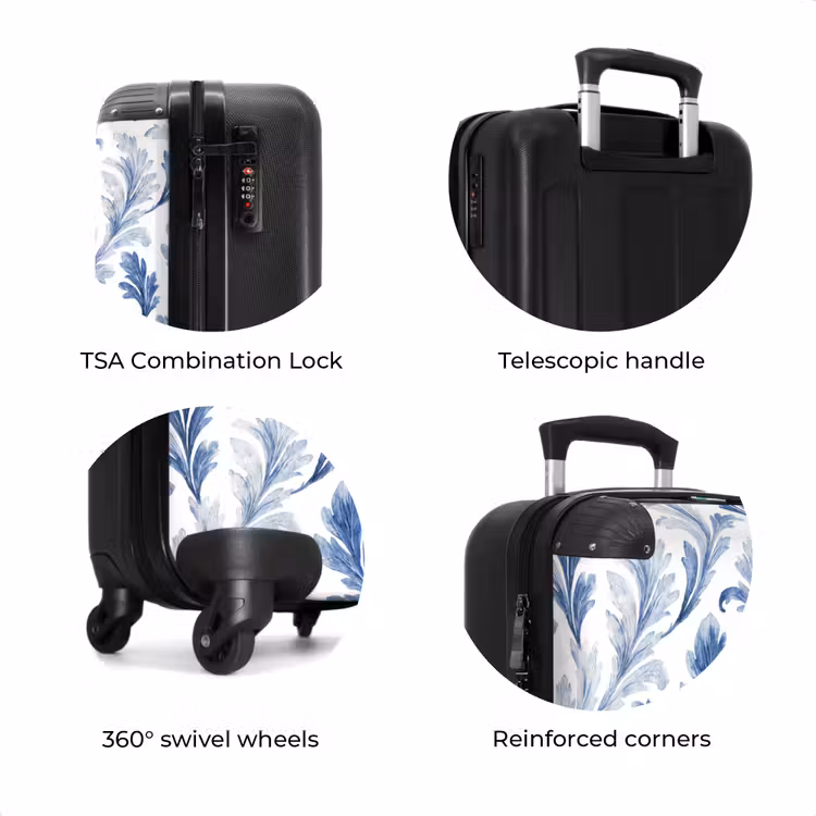 Suitcase - Baroque leaves pattern blue — 8