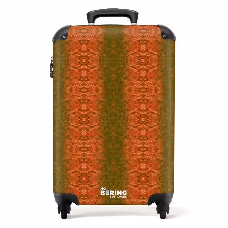 Suitcase - Coral red snakeskin with symmetrical scale structure — 1
