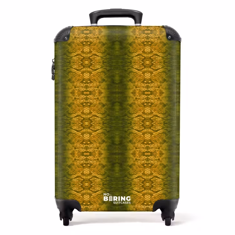 Suitcase - Yellow-green snakeskin with symmetrical scale structure — 1