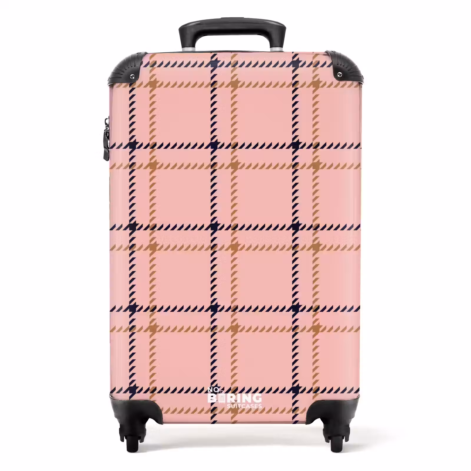 Suitcase - Pink plaid texture with brown and black accents — 1