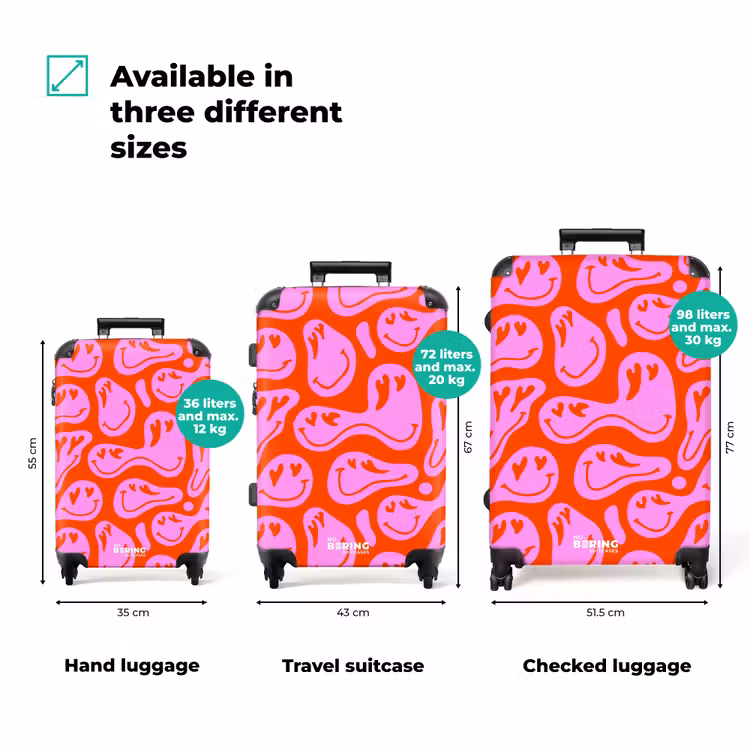 Suitcase - Abstract smiley face figures with heart eyes on red and pink — 3