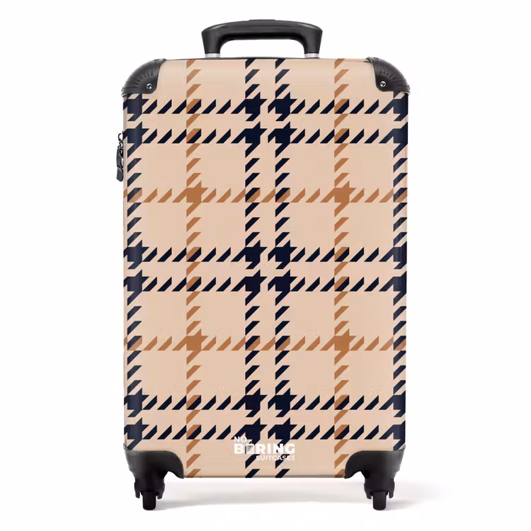 Suitcase - Beige check pattern with herringbone lines in black and brown — 1