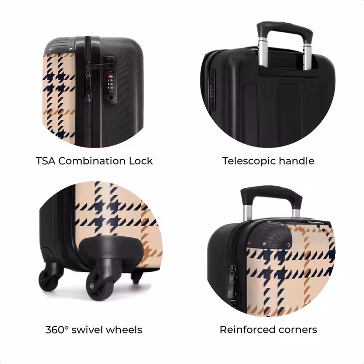 Suitcase - Beige check pattern with herringbone lines in black and brown — 8