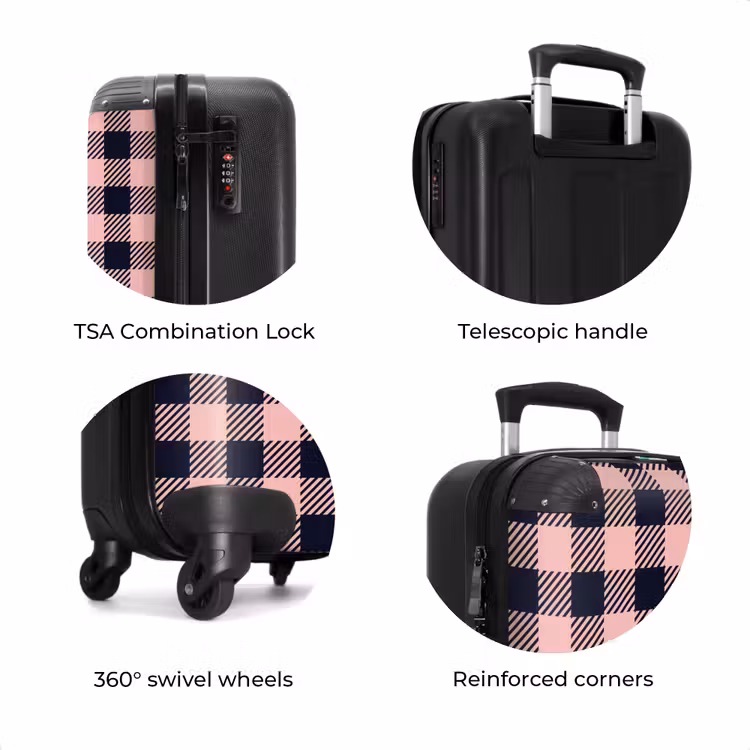 Suitcase - Checkered checkerboard pattern in pink and black — 8