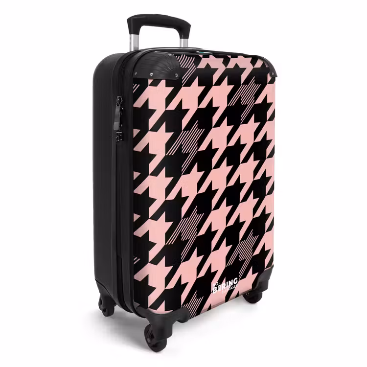 Suitcase - Large pied-de-poule pattern in pink and black — 2
