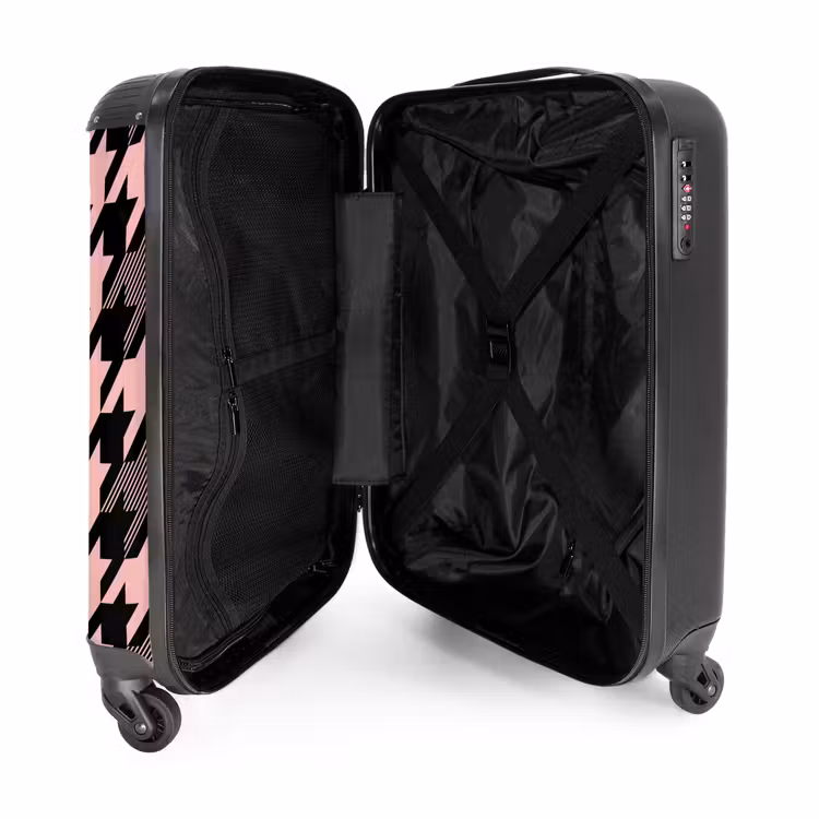 Suitcase - Large pied-de-poule pattern in pink and black — 5