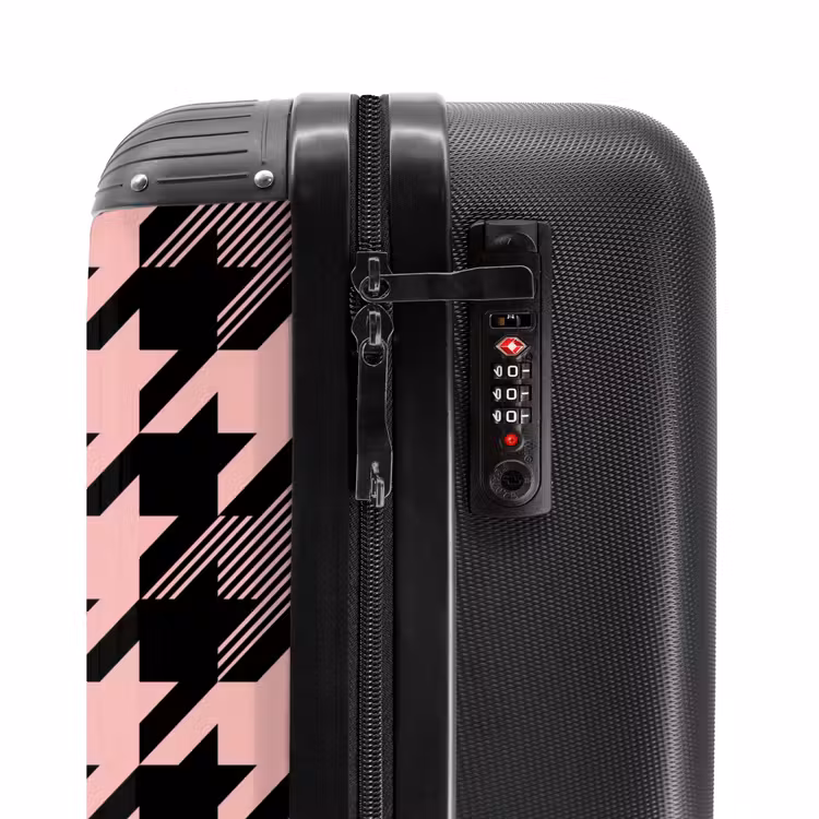 Suitcase - Large pied-de-poule pattern in pink and black — 6