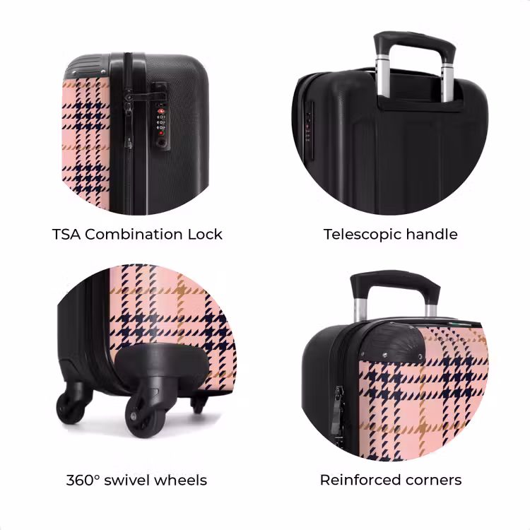 Suitcase - Pink plaid checkered structure symmetrical — 8
