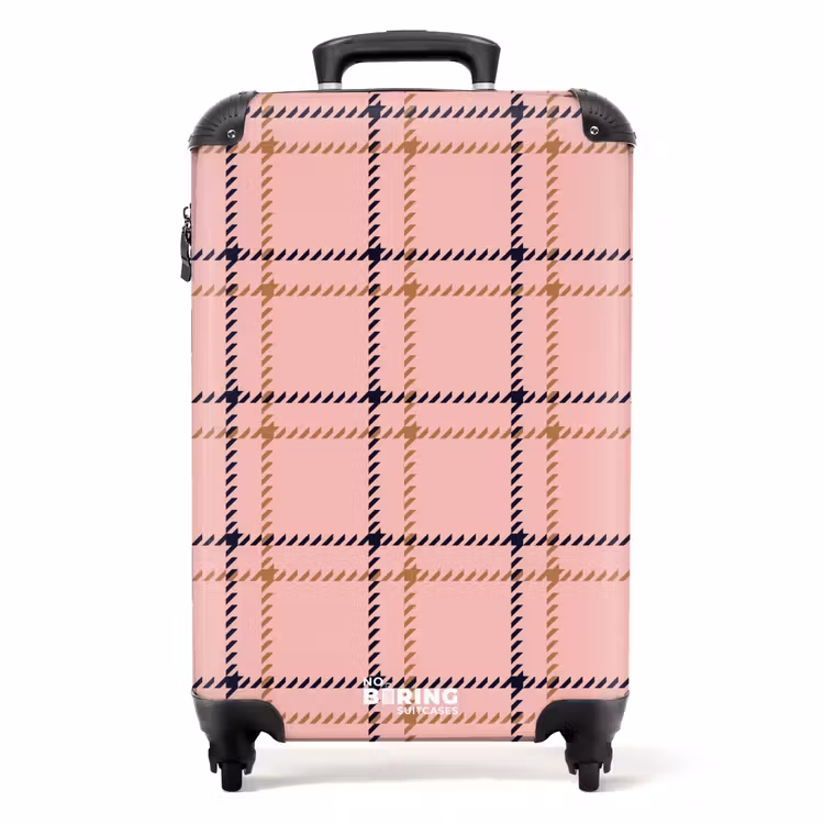 Suitcase - Pink plaid texture with brown and black accents — 1