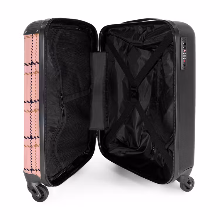 Suitcase - Pink plaid texture with brown and black accents — 5