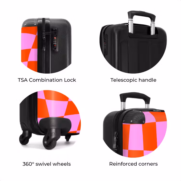 Suitcase - Wavy checkerboard pattern in red and pink — 8