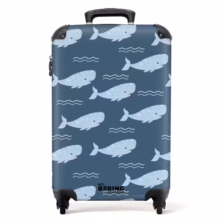 Suitcase - Whale with waves pattern blue — 1
