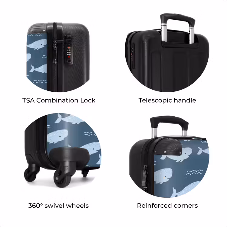 Suitcase - Whale with waves pattern blue — 8