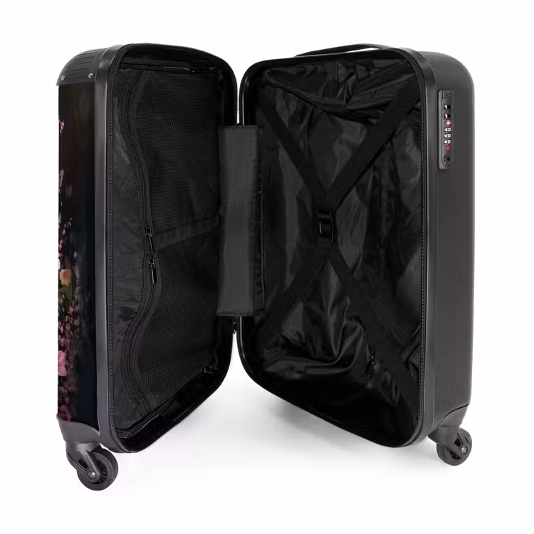 Suitcase - Black horse with white blaze and colorful flowers — 5