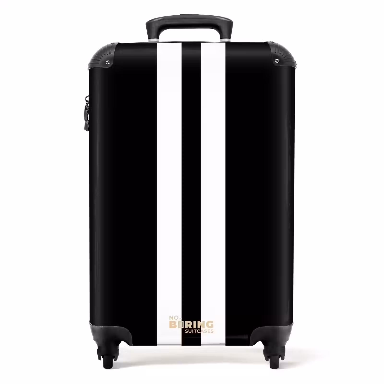 Suitcase - Black background with double white center stripe — 1