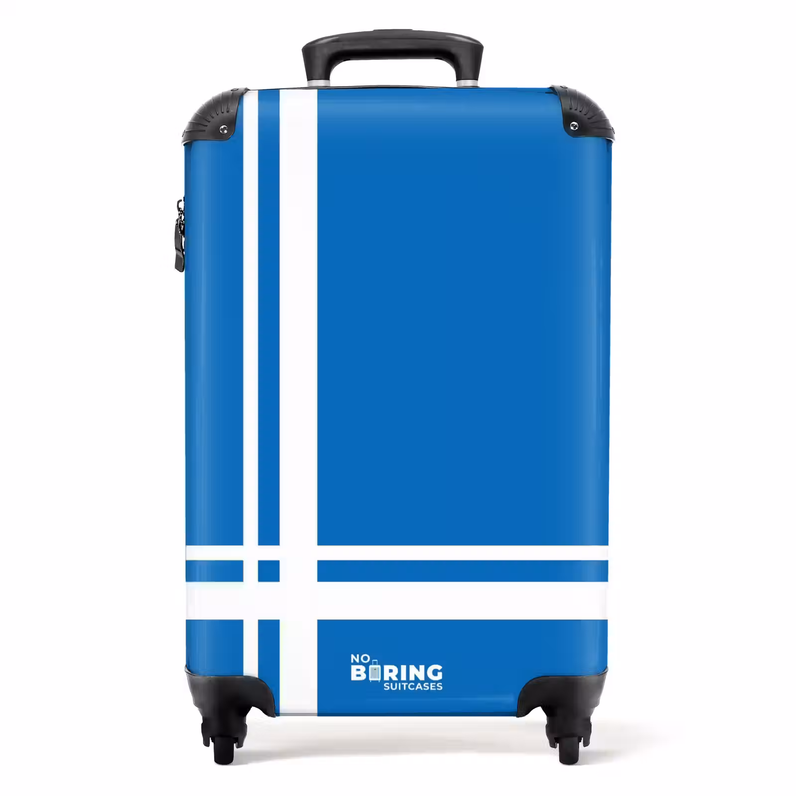 Suitcase - Bright blue background with white corner pattern in lower left corner — 1