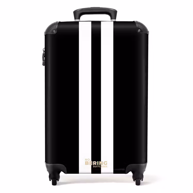 Suitcase - Black background with double white center stripe — 1
