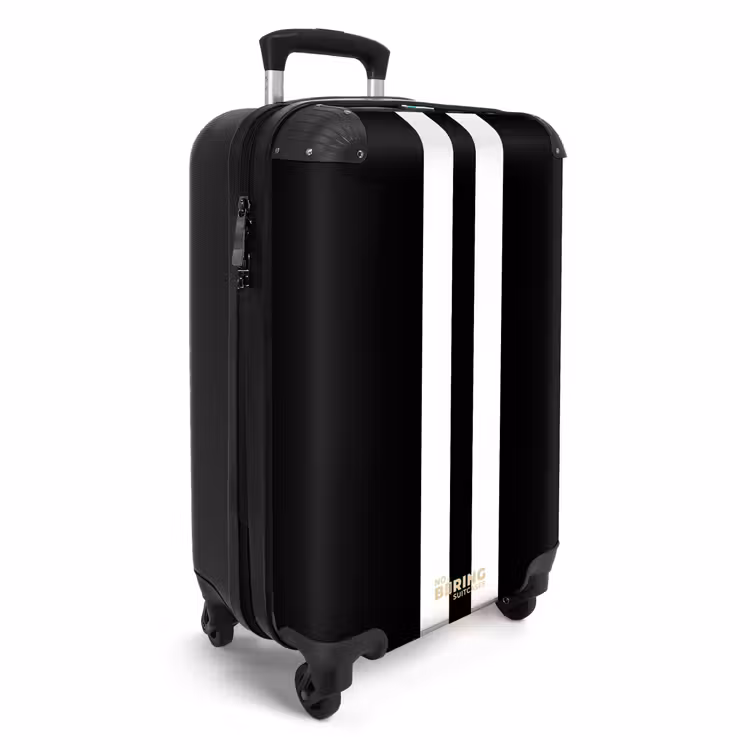 Suitcase - Black background with double white center stripe — 2