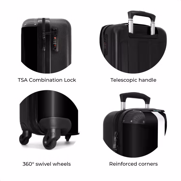Suitcase - Black background with double white center stripe — 7