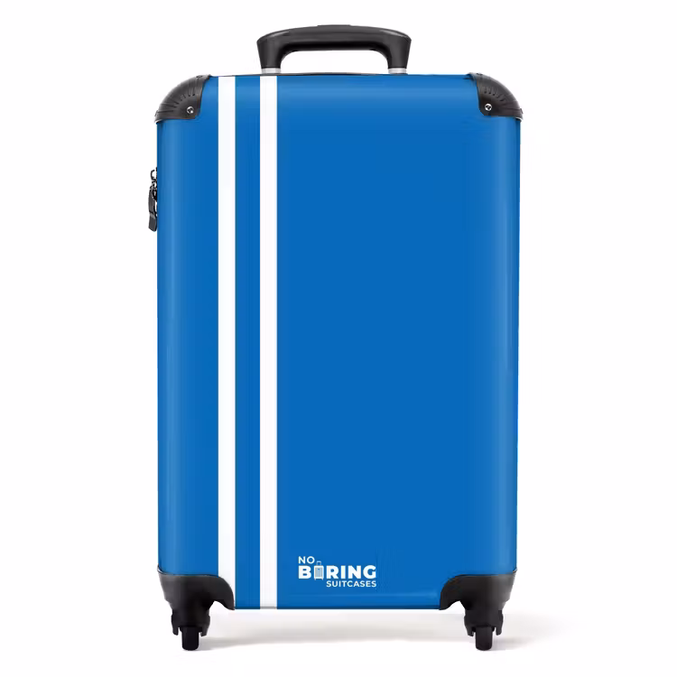 Suitcase - Bright blue background with double white side stripes on the left — 1