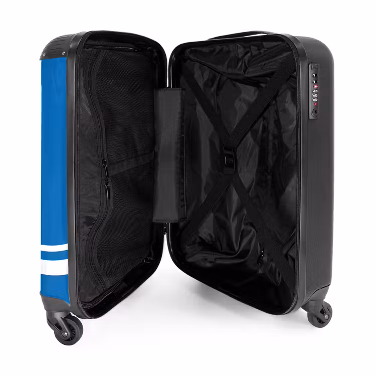 Suitcase - Bright blue background with white corner pattern in lower left corner — 4