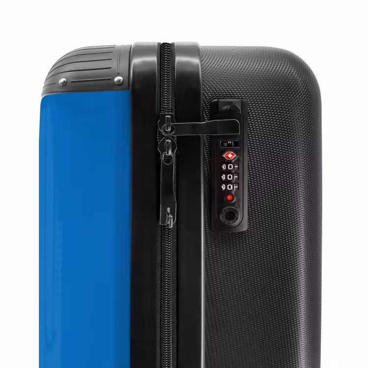 Suitcase - Bright blue background with white corner pattern in lower left corner — 5