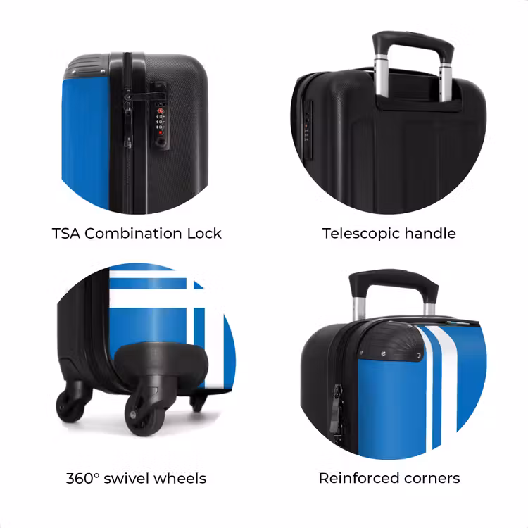 Suitcase - Bright blue background with white corner pattern in lower left corner — 7