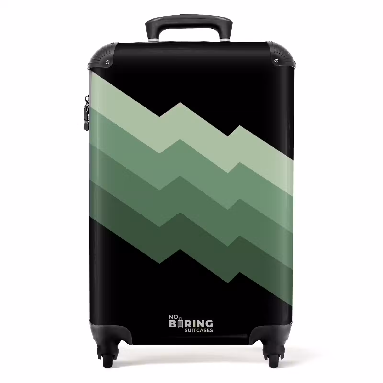 Suitcase - Black background with cascading green zigzag stripes — 1