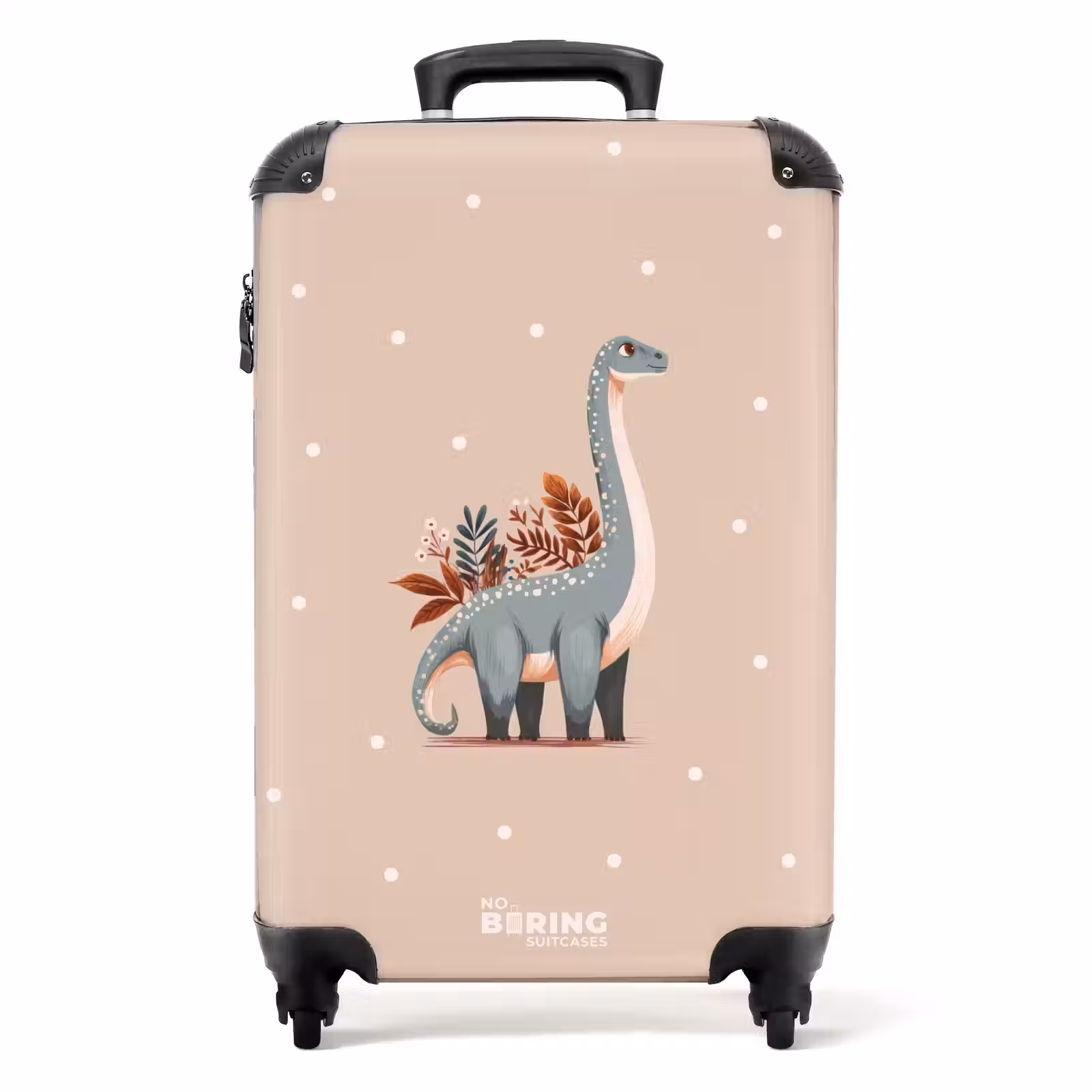 Suitcase - Blue dinosaur on a beige polka dot background — 1