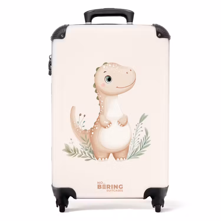 Suitcase - Beige dinosaur with green leaves — 1